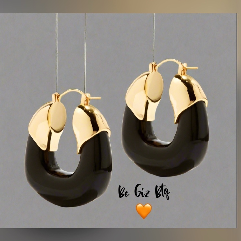 Authentic Lizzie Fortunato Women's Black And Gold Organic Hoop Earrings